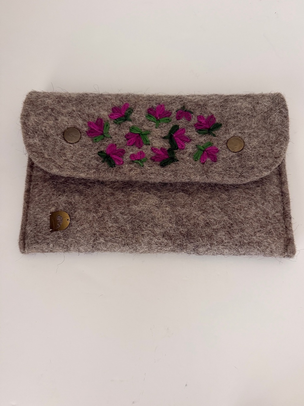 Wool Hand-Embroidered Felt Floral Design Clutch